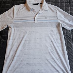 Travis Mathew White and Light Blue Polo Shirt
